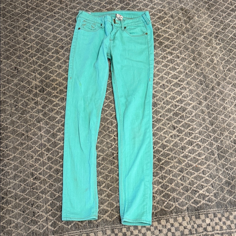 True Religion Jeans Women's Shannon Light Blue/Green Blue Skinny Leg Jeans